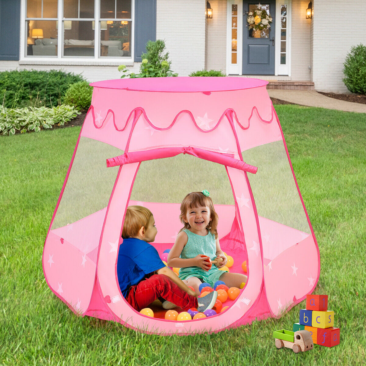 Pink Portable Kid Play House Play Tent with 100 Balls Kids Crystal