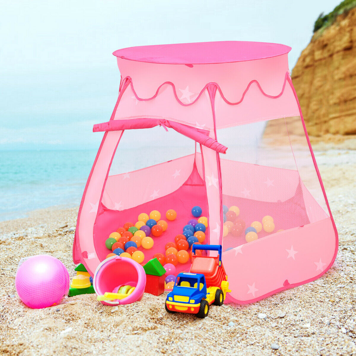 Pink Portable Kid Play House Play Tent with 100 Balls Kids Crystal