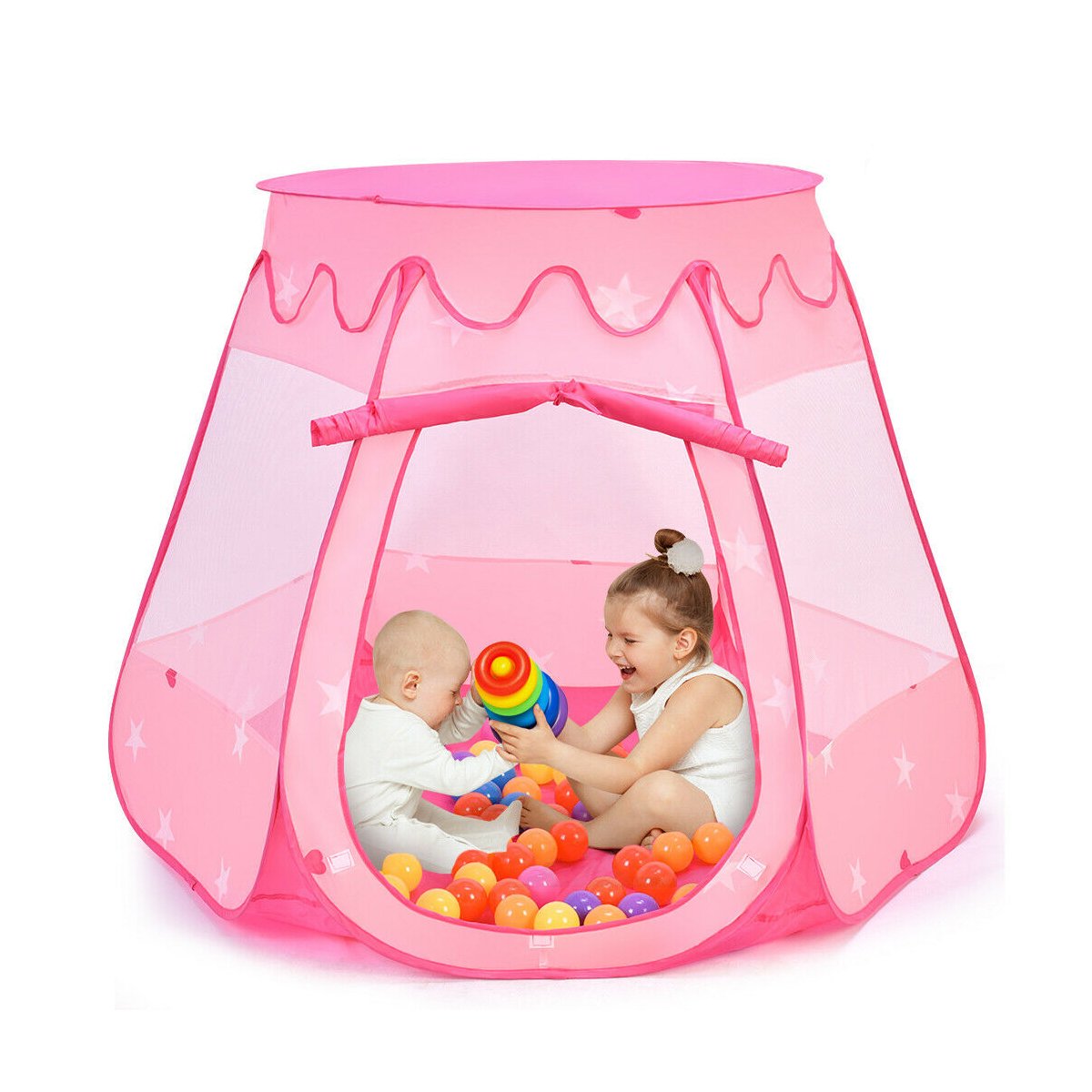 Pink Portable Kid Play House Play Tent with 100 Balls Kids Crystal