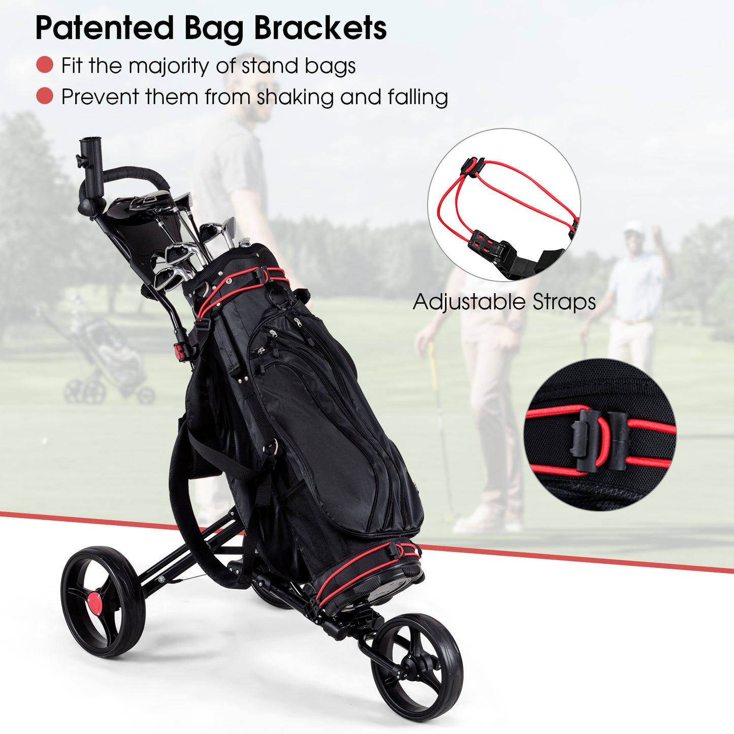 Foldable 3 Wheel Golf Pull Push Cart Trolley Kids Crystal