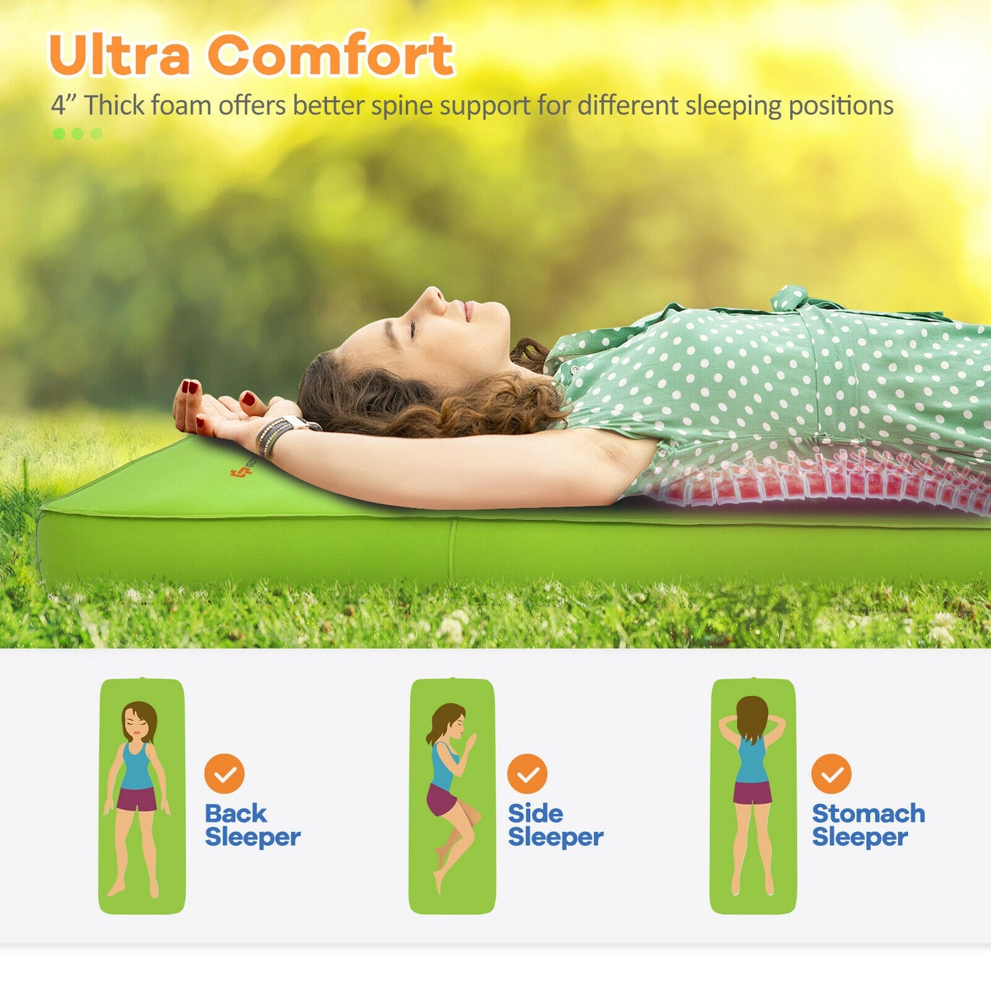 Self Inflating Folding Camping Sleeping Mattress with Carrying Bag-Green Kids Crystal