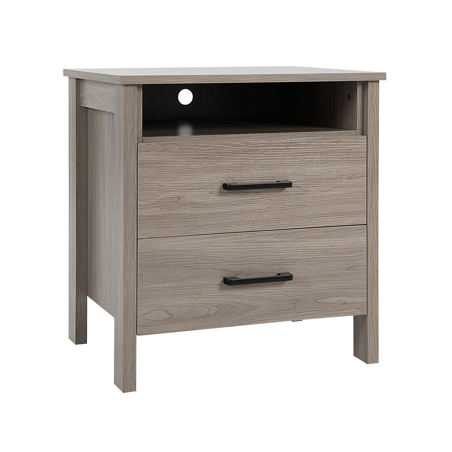 Modern Wood Grain Nightstand with Cable Hole and Open Compartment-Natural Kids Crystal