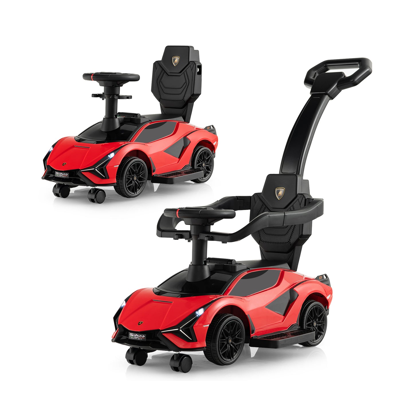 3 in 1 Licensed Lamborghini Ride Walking Toy Stroller-Red Kids Crystal