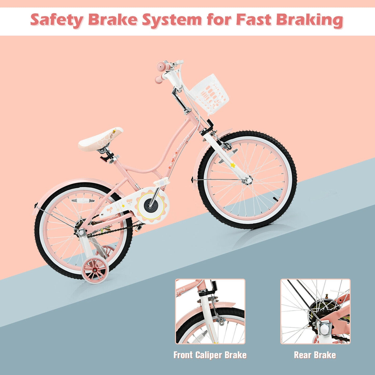 18 Inch Kids Adjustable Bike Toddlers with Training Wheels-Pink Kids Crystal