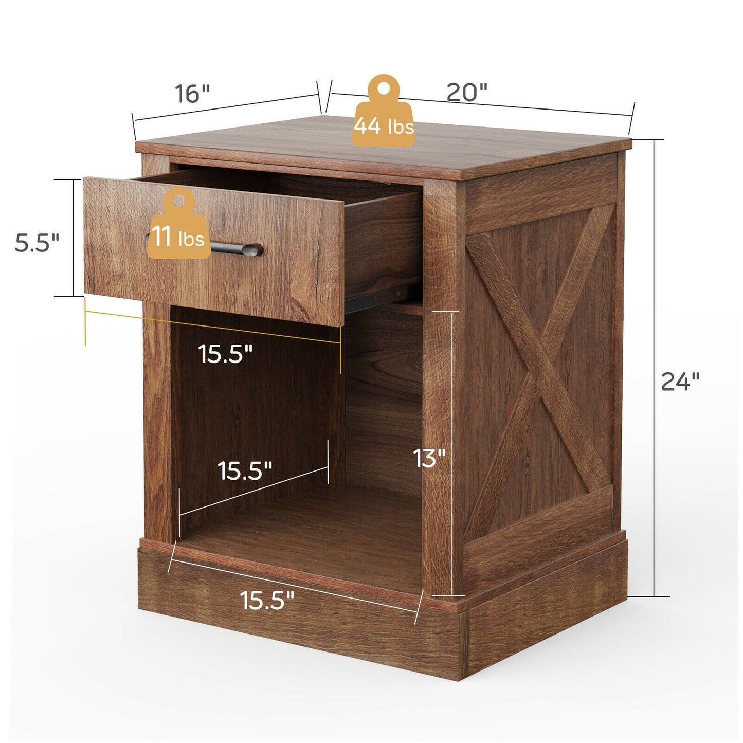 Compact Nightstand with Drawer and Shelf-Brown Kids Crystal
