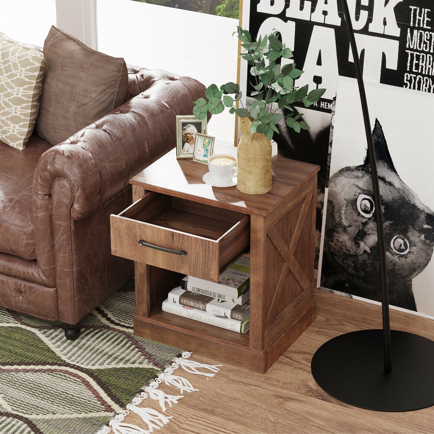 Compact Nightstand with Drawer and Shelf-Brown Kids Crystal