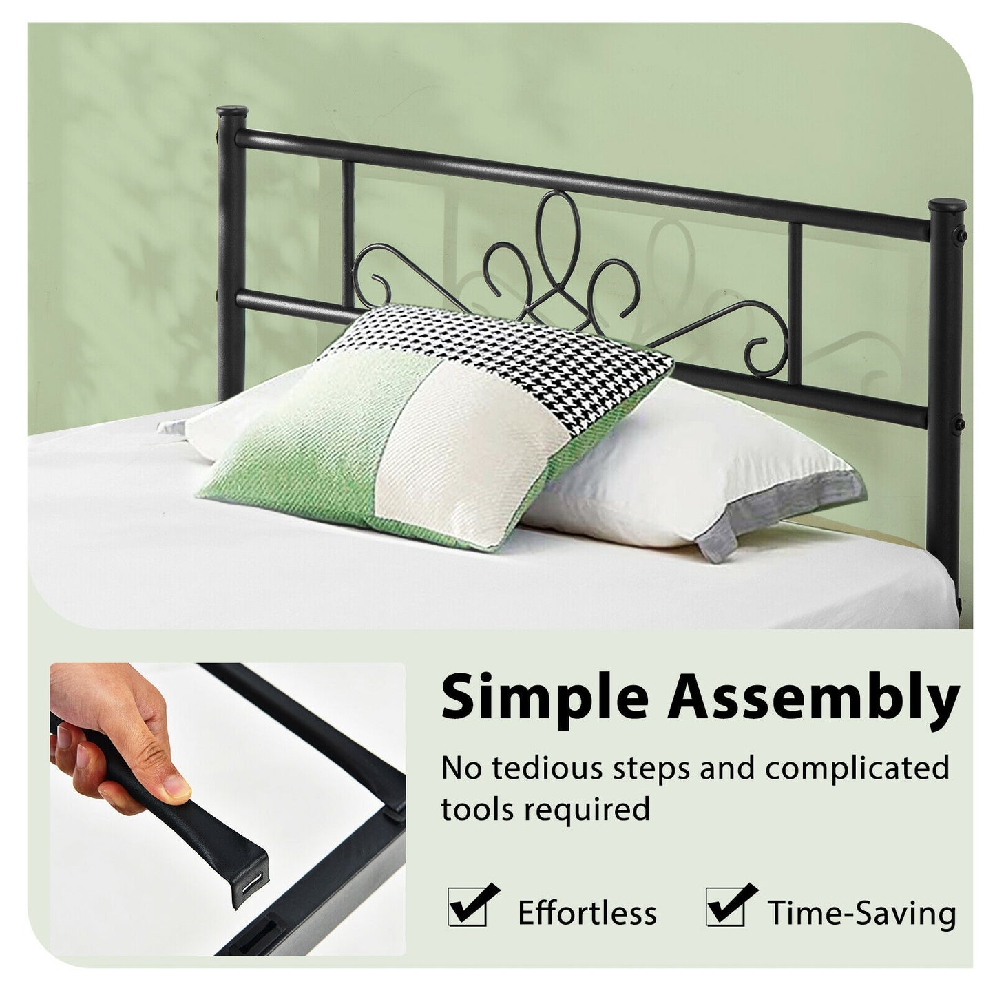 Twin/Full/Queen Size Metal Bed Frame with Headboard and Footboard-Twin Size Kids Crystal