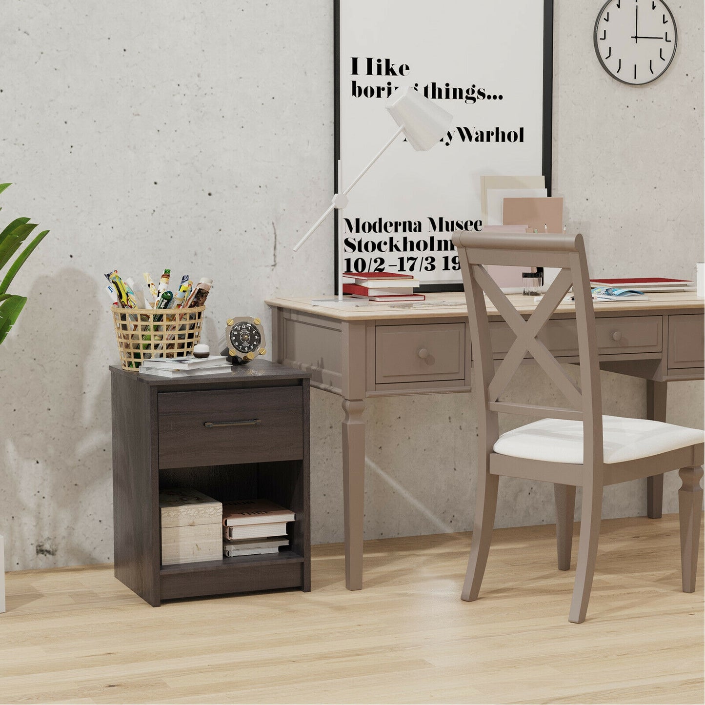 Wooden End Side Table Nightstand with Drawer Storage Shelf-Black Kids Crystal