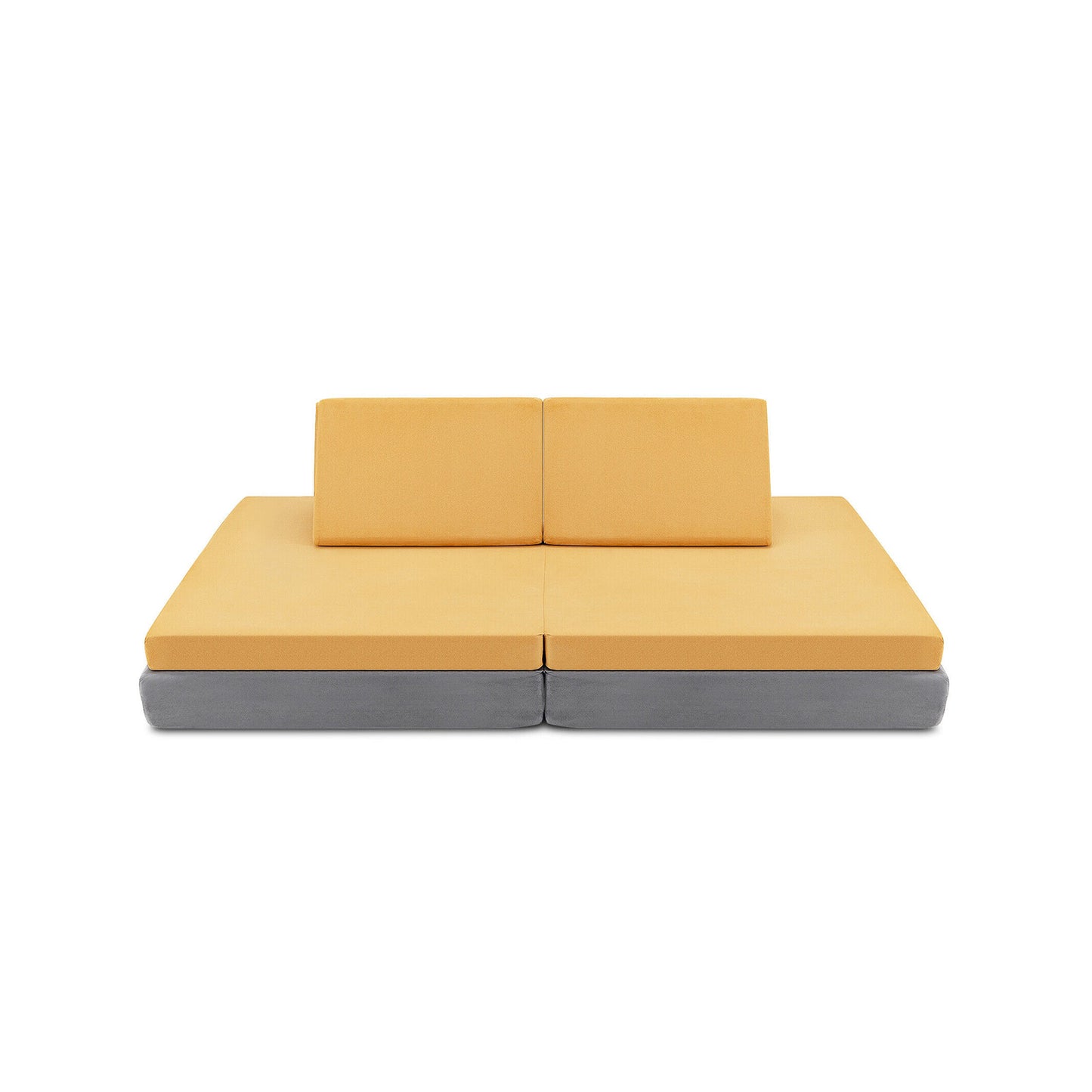 4 Pieces Convertible Kids Couch Set with 2 Folding Mats-Yellow Kids Crystal