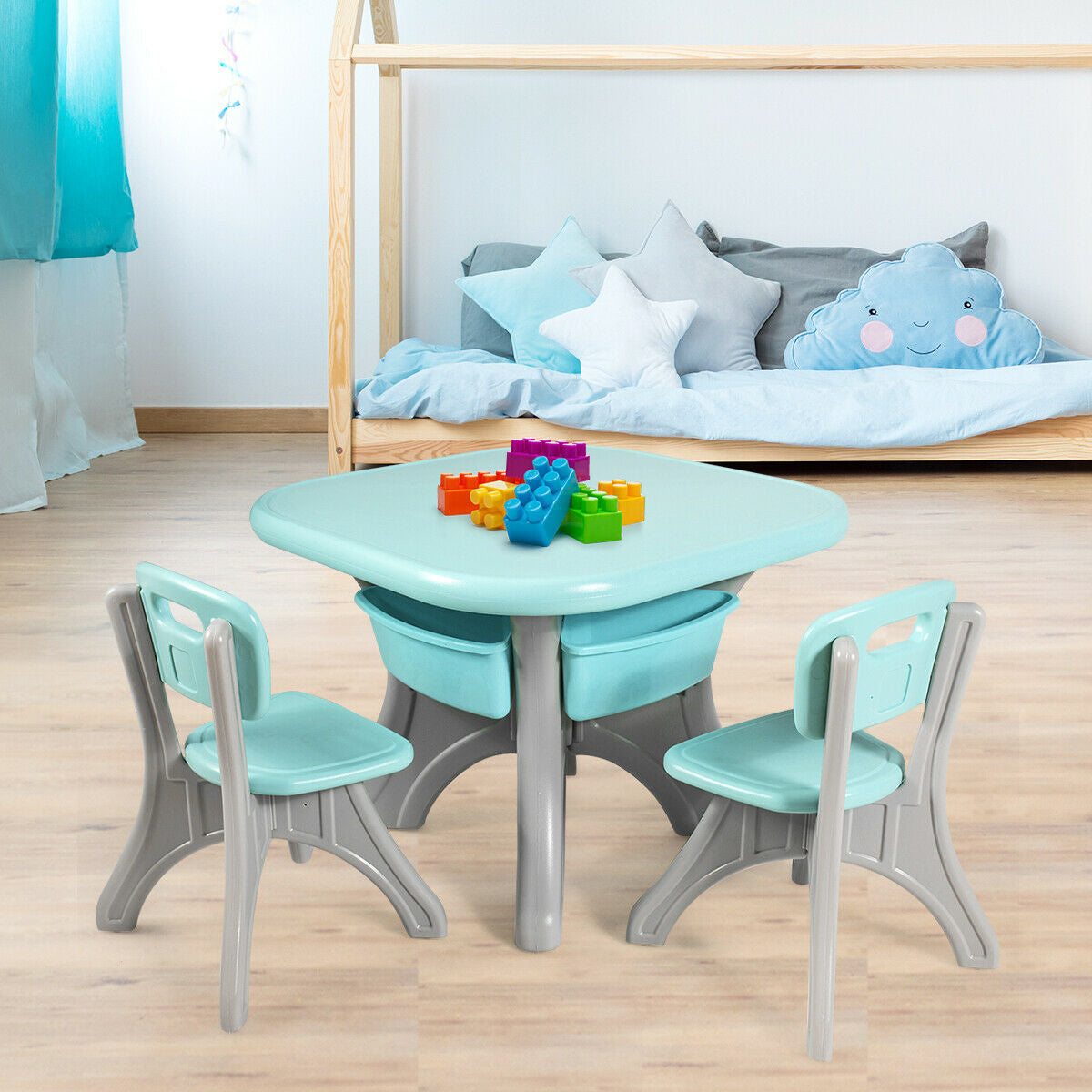 Children Kids Activity Table & Chair Set Play Furniture W/Storage-Blue Kids Crystal