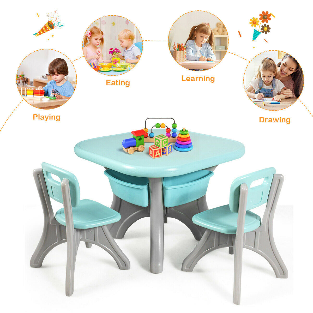 Children Kids Activity Table & Chair Set Play Furniture W/Storage-Blue Kids Crystal