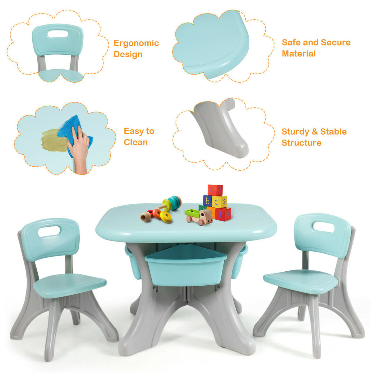Children Kids Activity Table & Chair Set Play Furniture W/Storage-Blue Kids Crystal