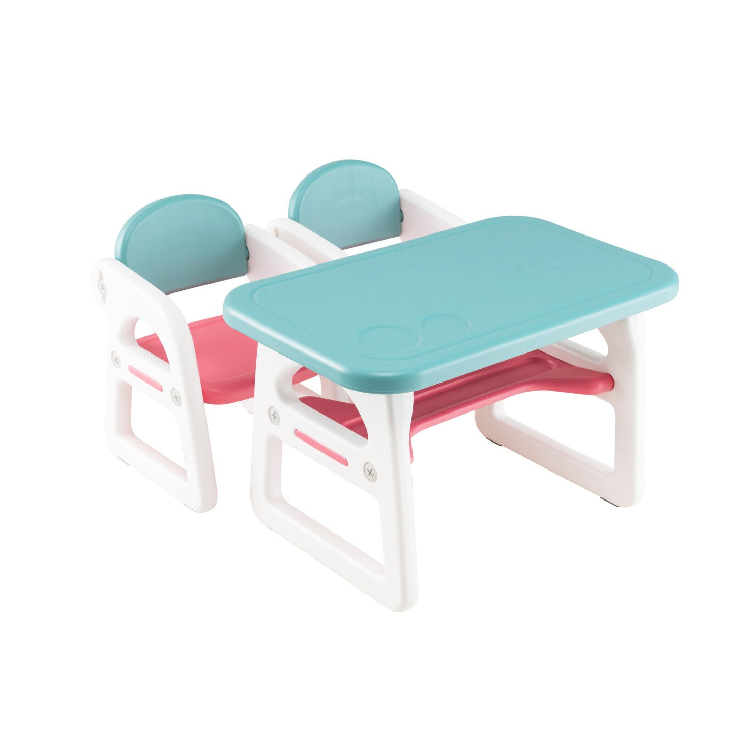Kids Table and Chair Set with Building Blocks-Pink & Blue Kids Crystal