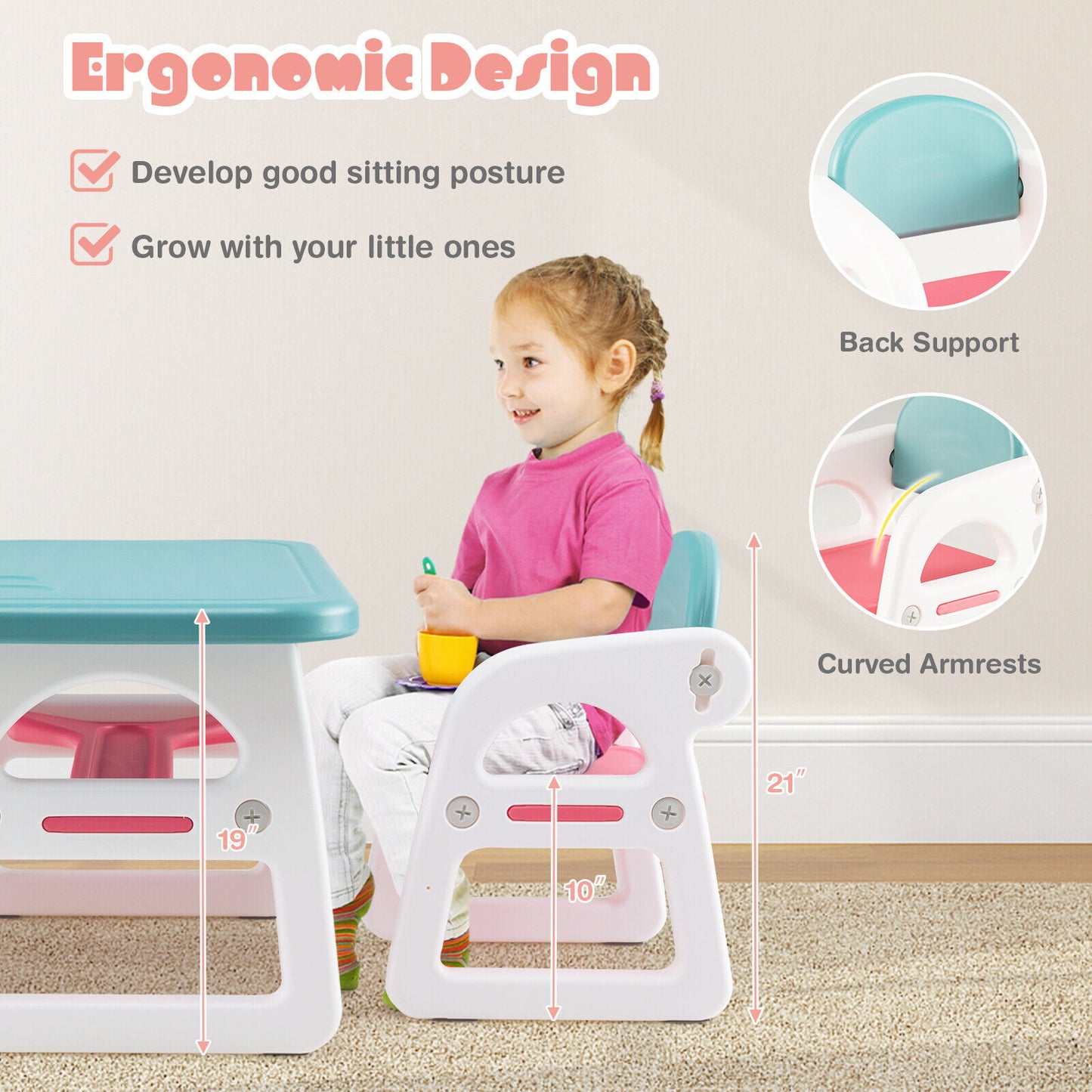 Kids Table and Chair Set with Building Blocks-Pink & Blue Kids Crystal