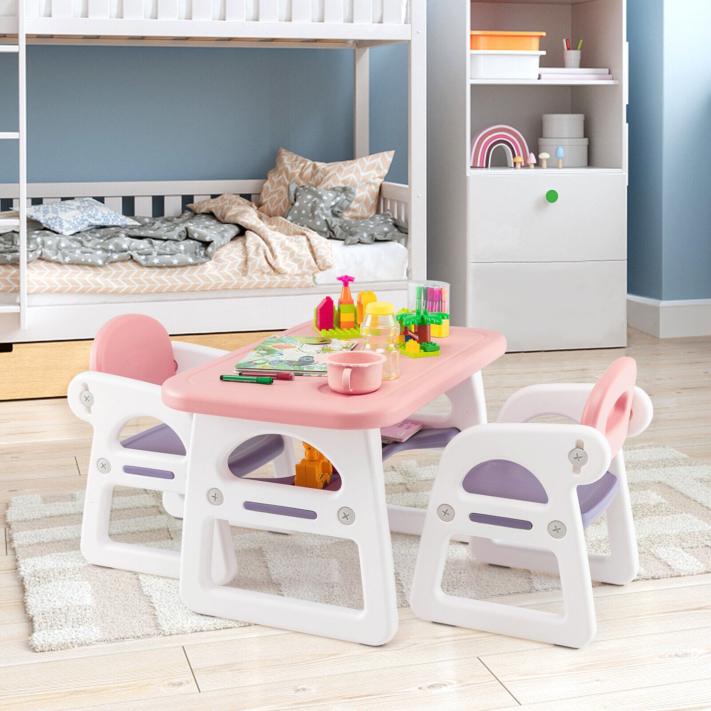 Kids Table and Chair Set with Building Blocks-Pink & Purple Kids Crystal