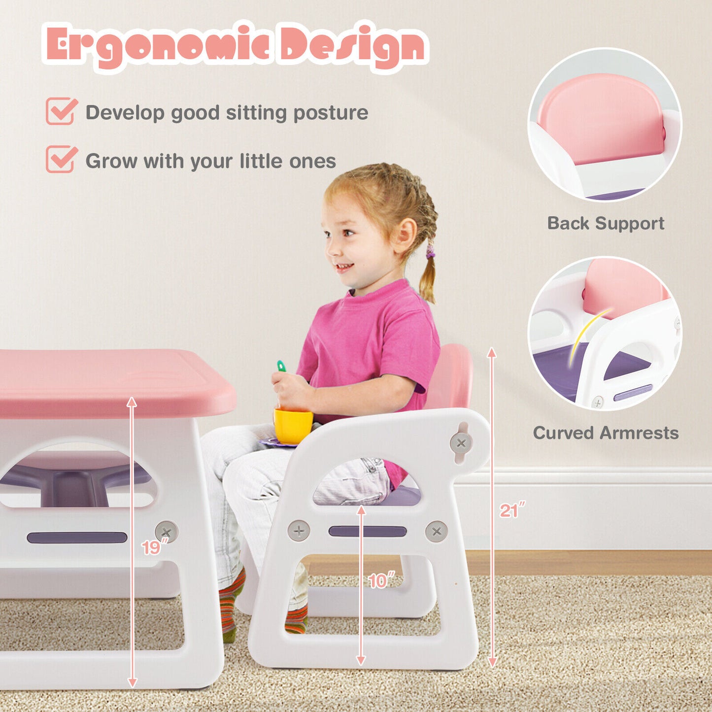 Kids Table and Chair Set with Building Blocks-Pink & Purple Kids Crystal
