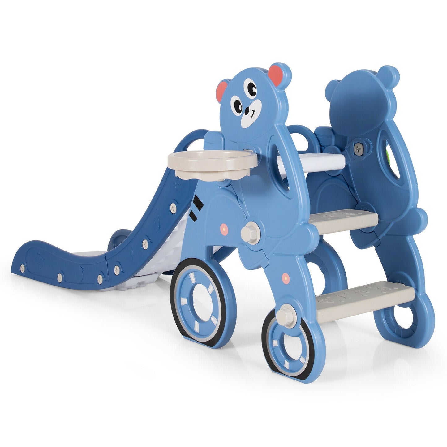 4-in-1 Kids Plastic Folding Slide PlaySet with Ring Toss and Ball-Blue Kids Crystal