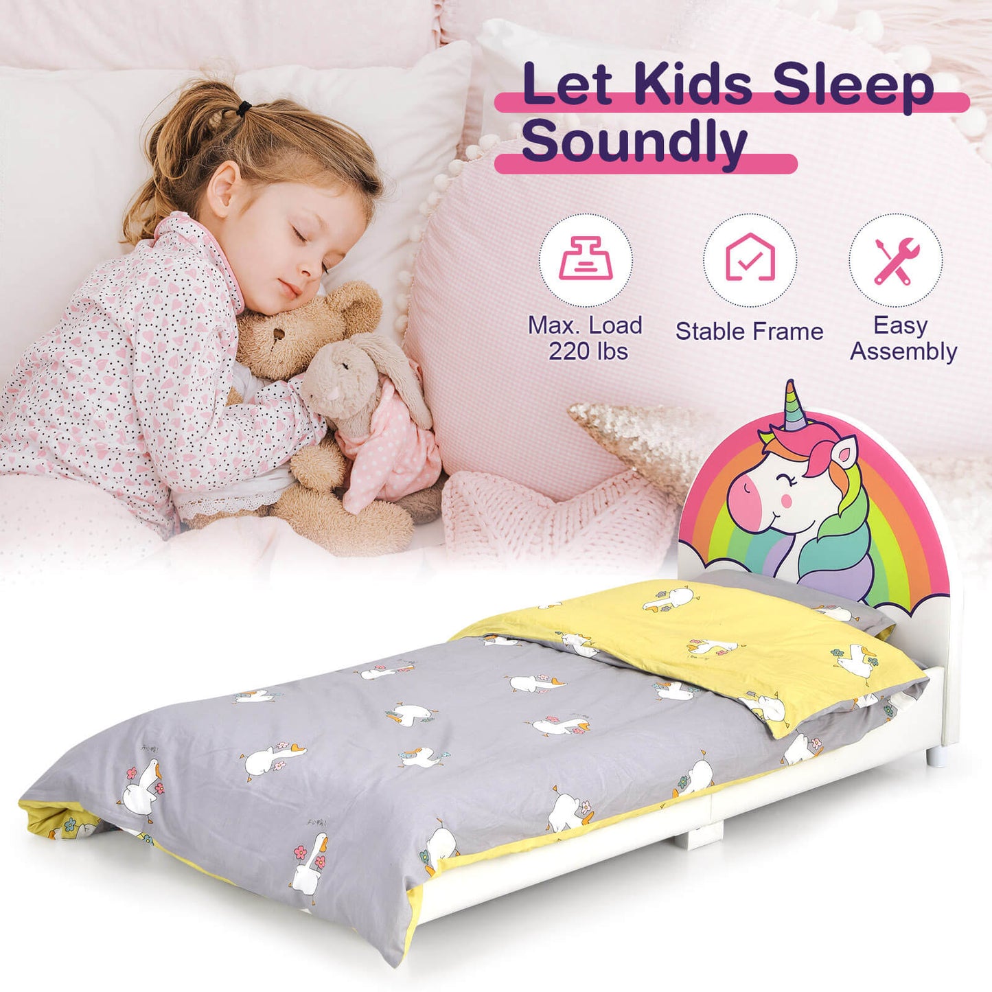 Children Twin Size Upholstered Platform Single Bed Kids Crystal