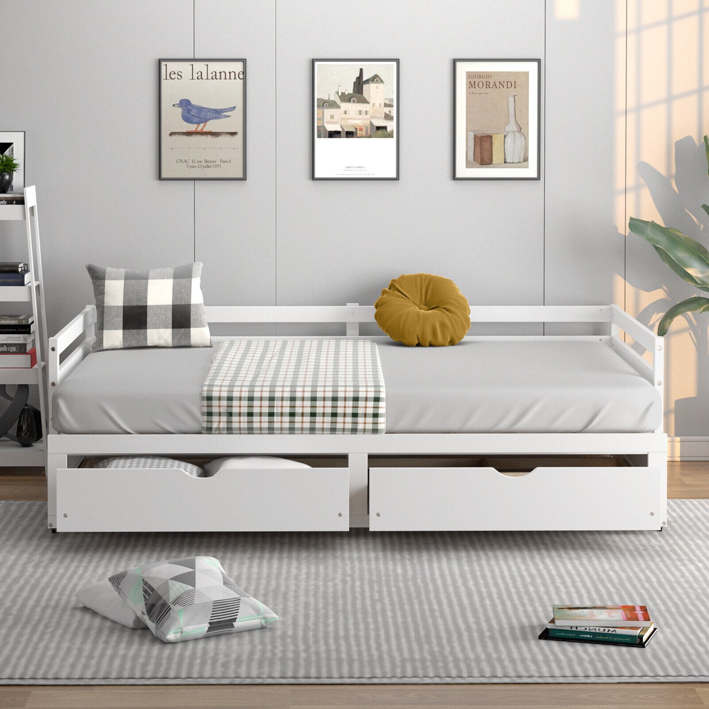 Extendable Twin to King Daybed with Trundle and 2 Storage Drawers-White Kids Crystal