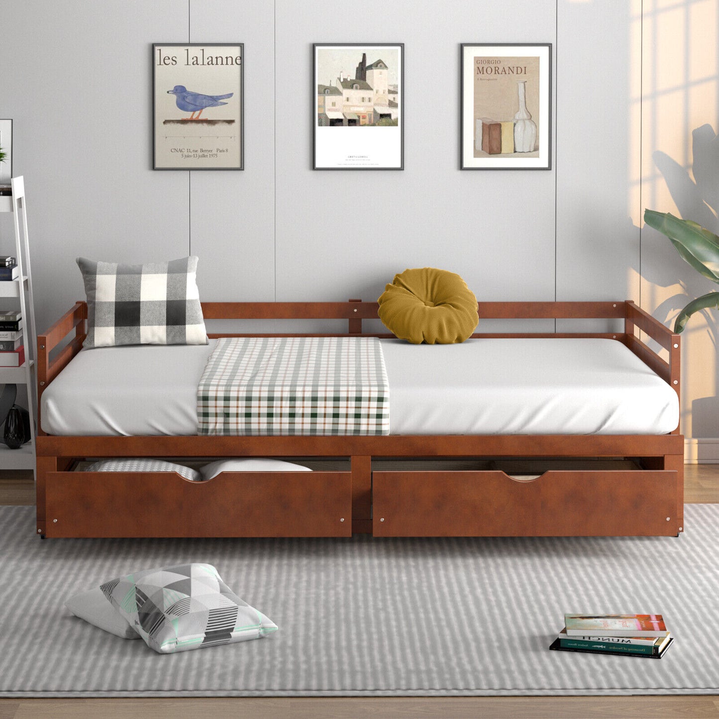 Extendable Twin to King Daybed with Trundle and 2 Storage Drawers-Brown Kids Crystal