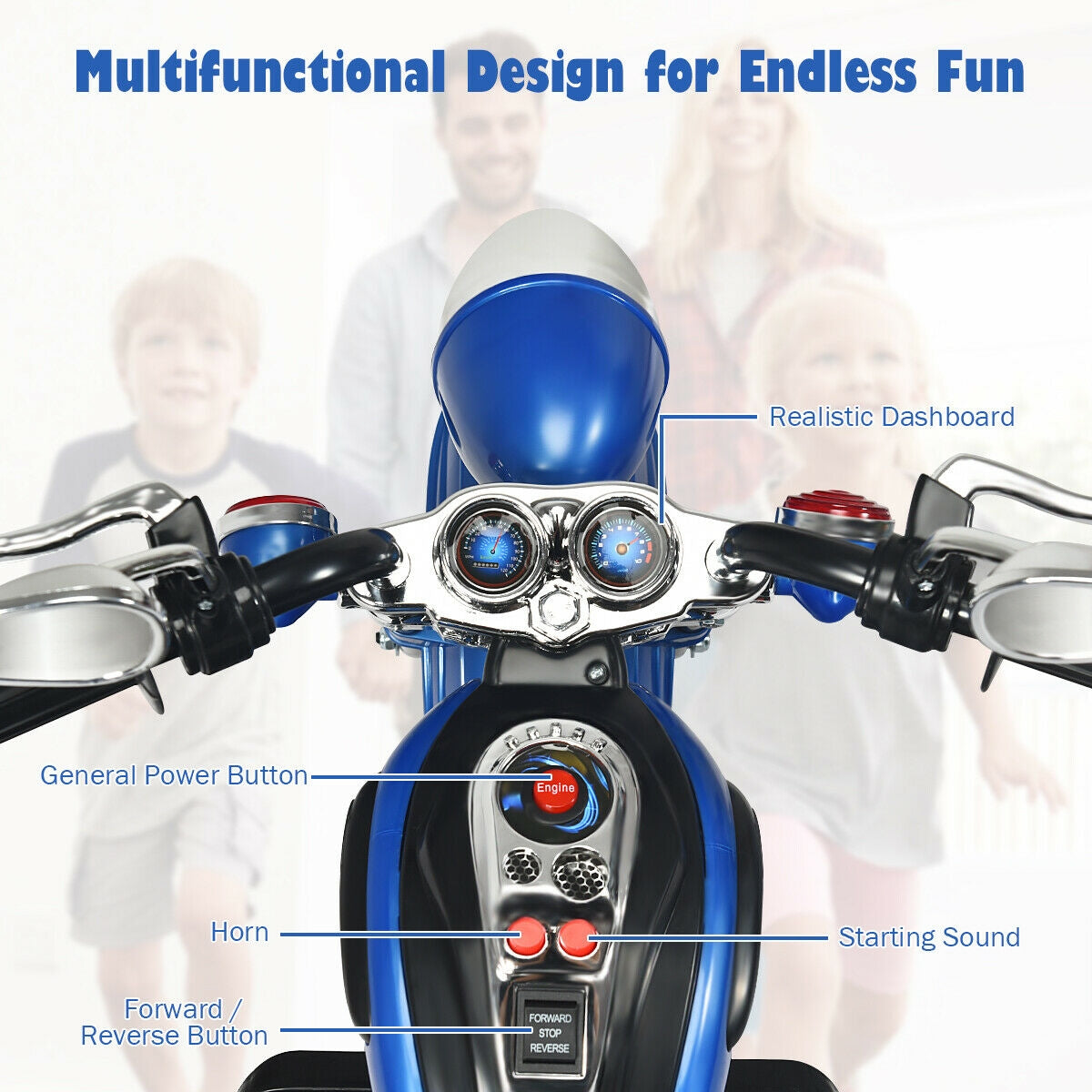 6V 3 Wheel Kids Motorcycle-Blue Kids Crystal