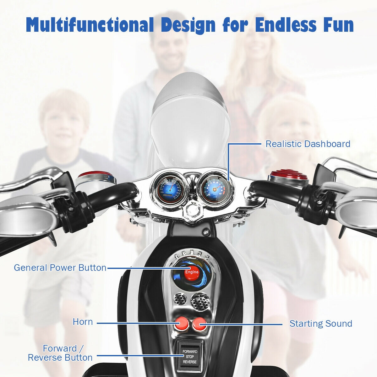 6V 3 Wheel Kids Motorcycle-White Kids Crystal