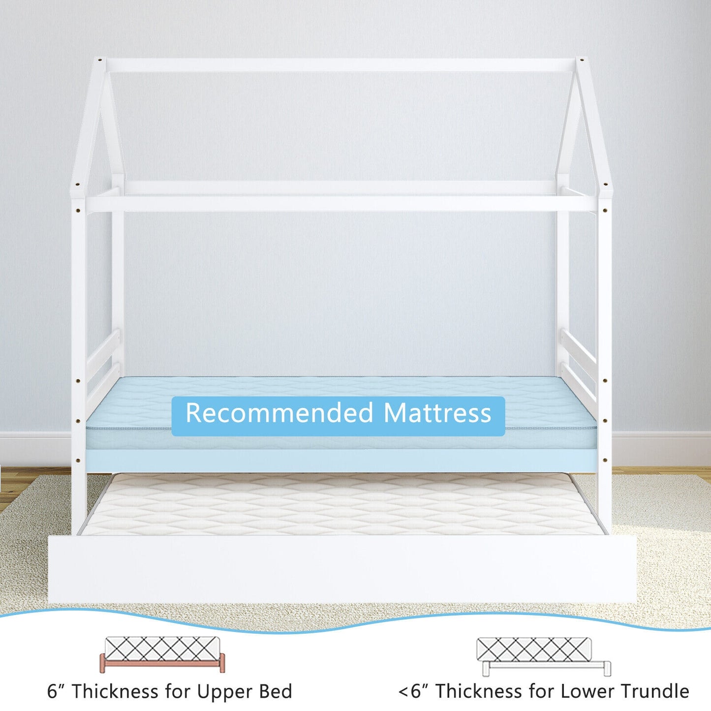 Kids Platform Bed Frame with Roof for Bedroom-White Kids Crystal