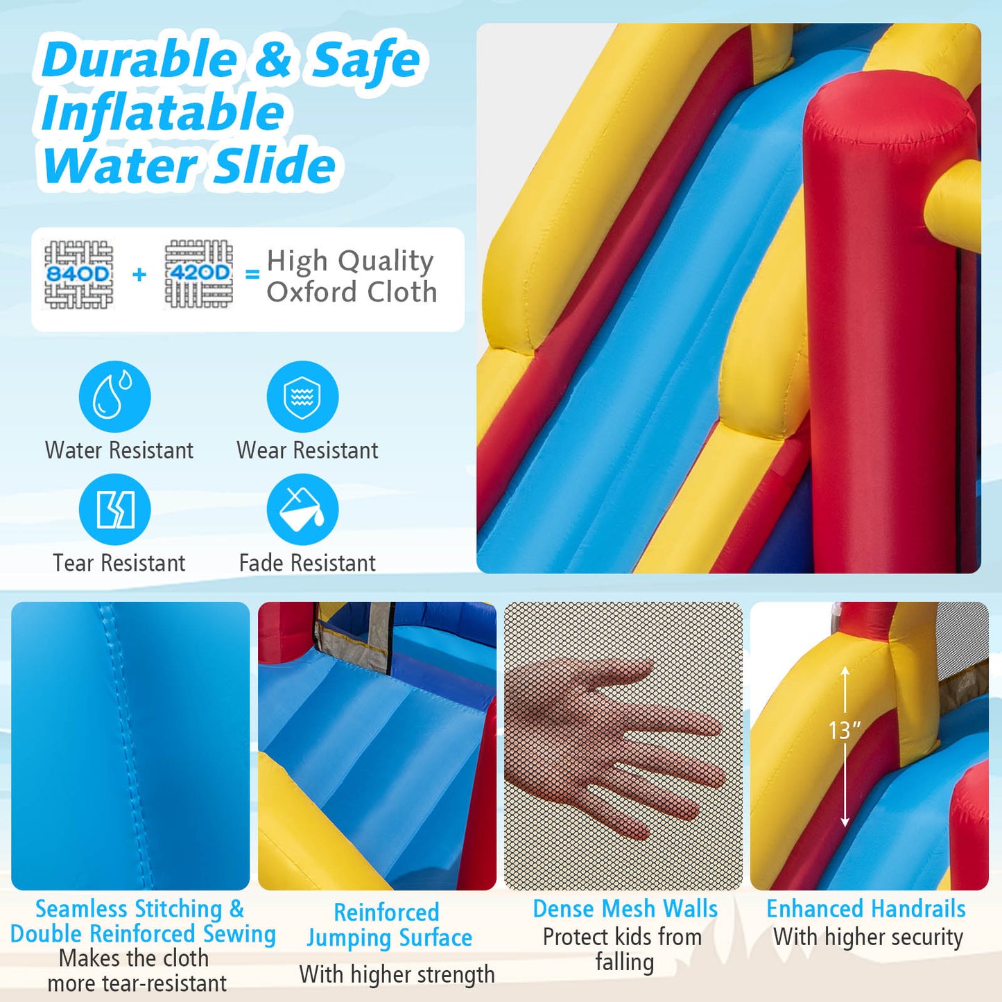7 in 1 Outdoor Inflatable Bounce House with Water Slides and Splash Pools without Blower Kids Crystal