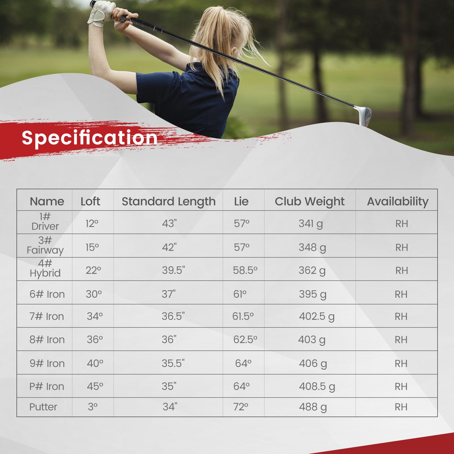 Women's 9 Pieces Complete Golf Club Set-Red Kids Crystal