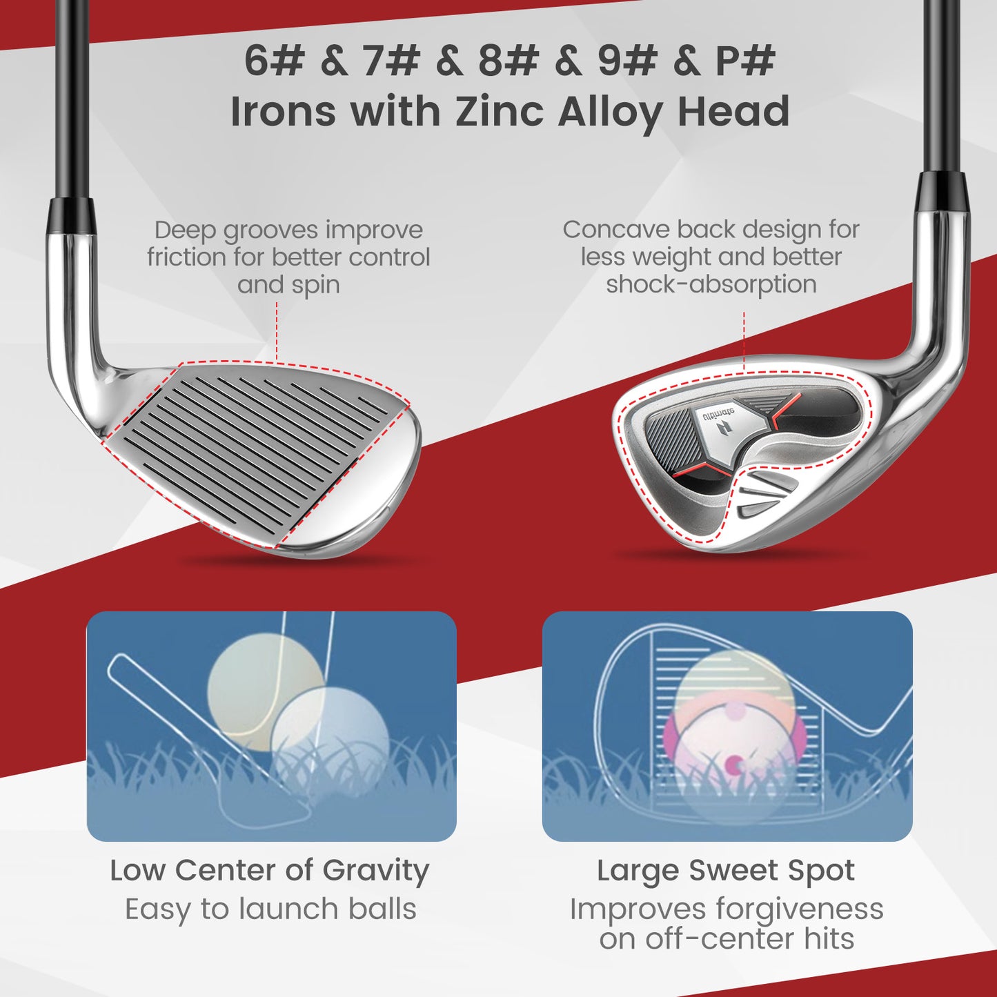 Women's 9 Pieces Complete Golf Club Set-Red Kids Crystal