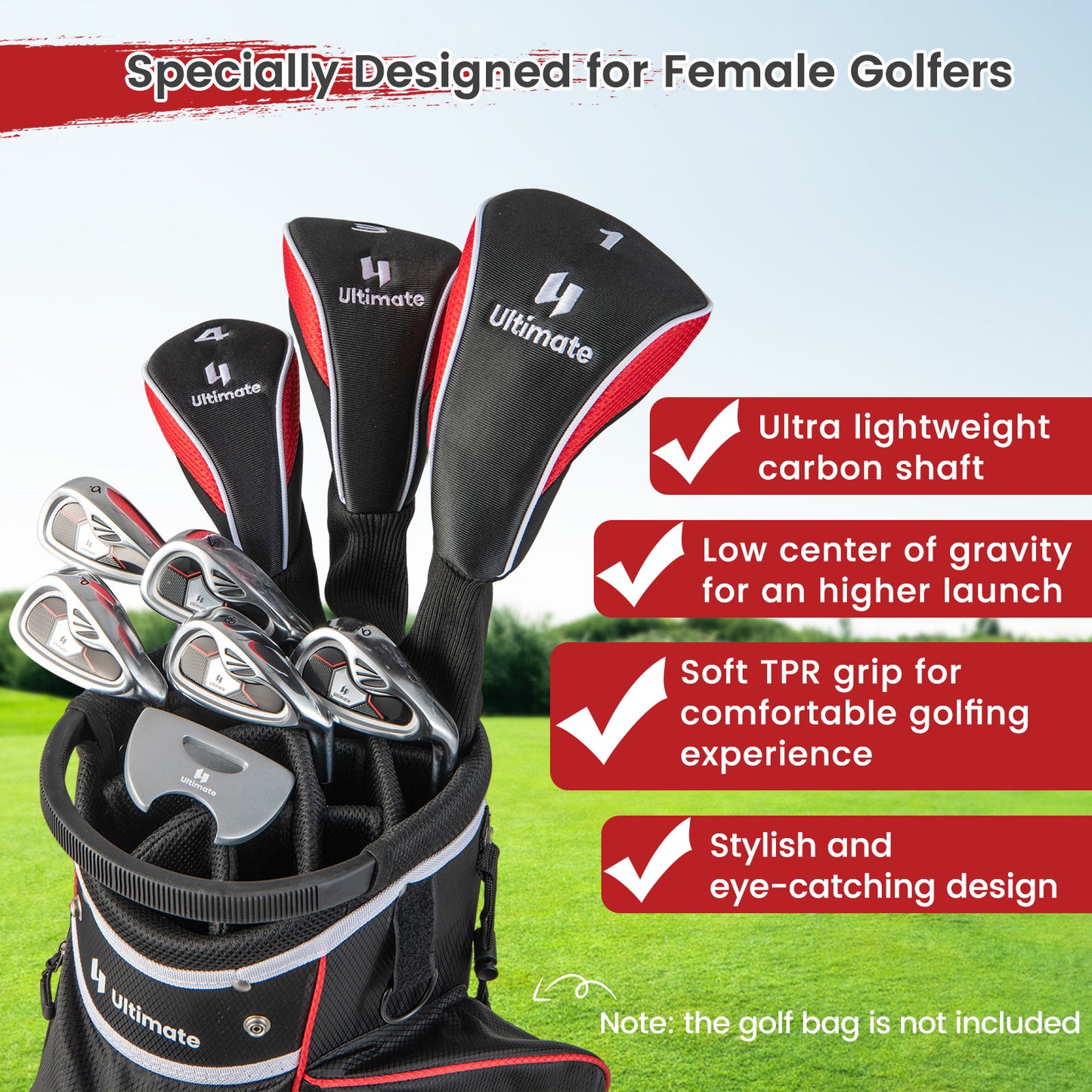 Women's 9 Pieces Complete Golf Club Set-Red Kids Crystal