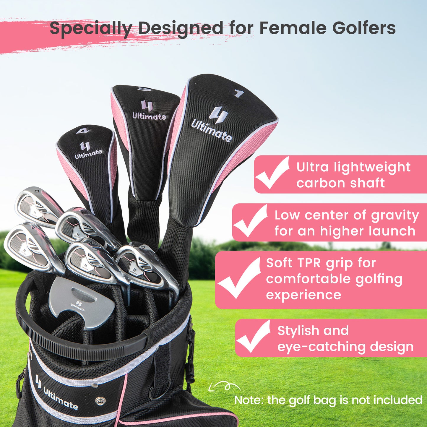 Women's 9 Pieces Complete Golf Club Set-Pink Kids Crystal
