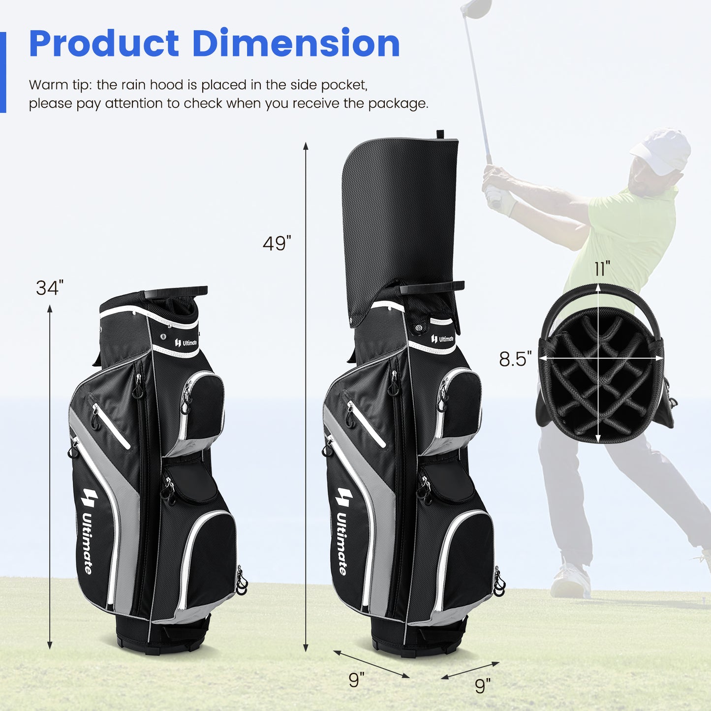 Golf Cart Bag with 14 Way Top Dividers-Gray Kids Crystal