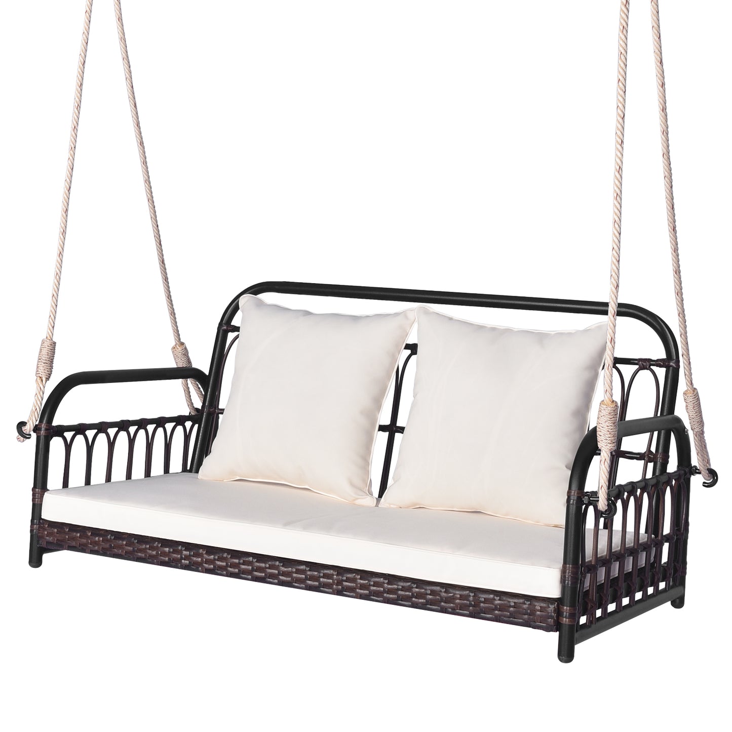 880LBS Wicker Hanging Porch Swing with Cushions-White Kids Crystal