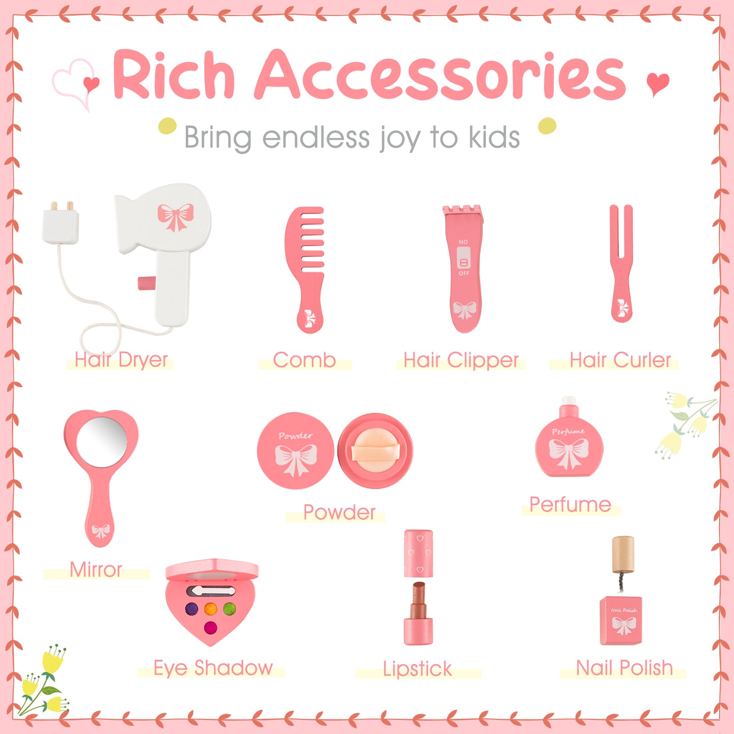 Kids Vanity Set with Tri-folding Mirror-White Kids Crystal