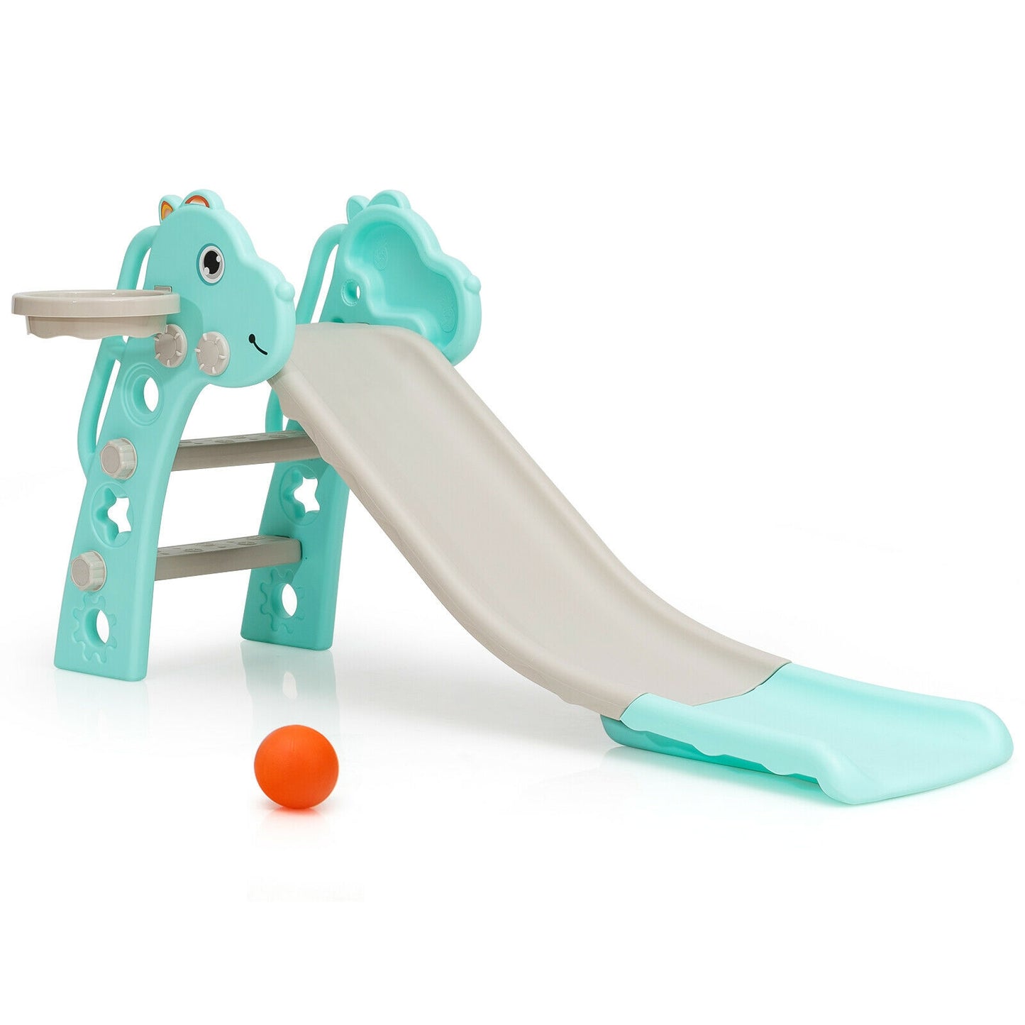 3-in-1 Kids Slide Baby Play Climber Slide Set with Basketball Hoop -Green Kids Crystal