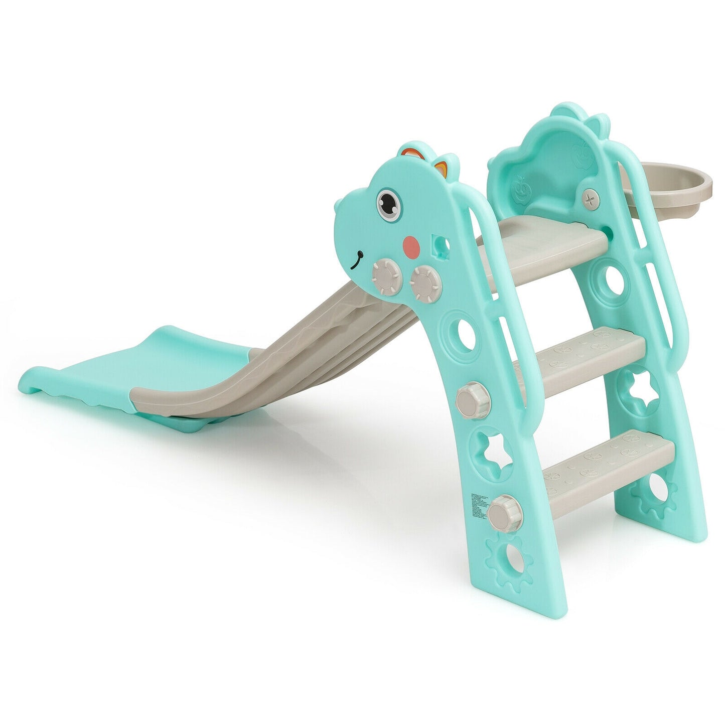 3-in-1 Kids Slide Baby Play Climber Slide Set with Basketball Hoop -Green Kids Crystal