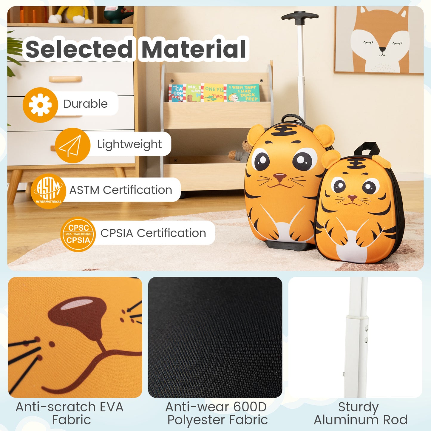 Lightweight and Portable Rolling Suitcase for Children-Yellow Kids Crystal