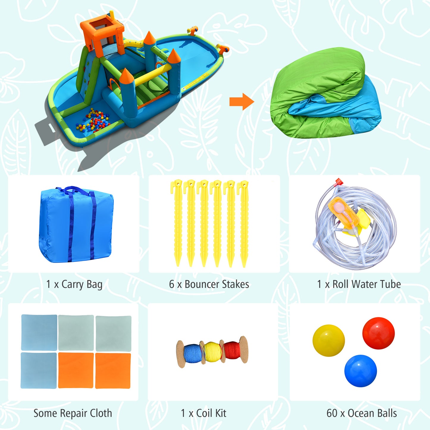 Inflatable Water Slide with Bounce House and Splash Pool without Blower for Kids Kids Crystal