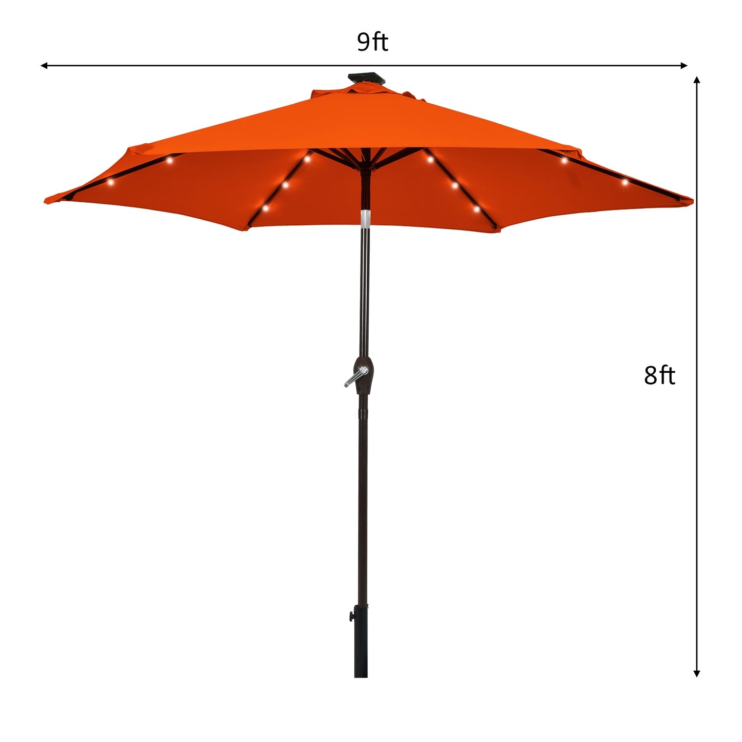 9 Inch Solar LED Lighted Patio Market Umbrella Tilt Adjustment Crank Lift-Orange Kids Crystal