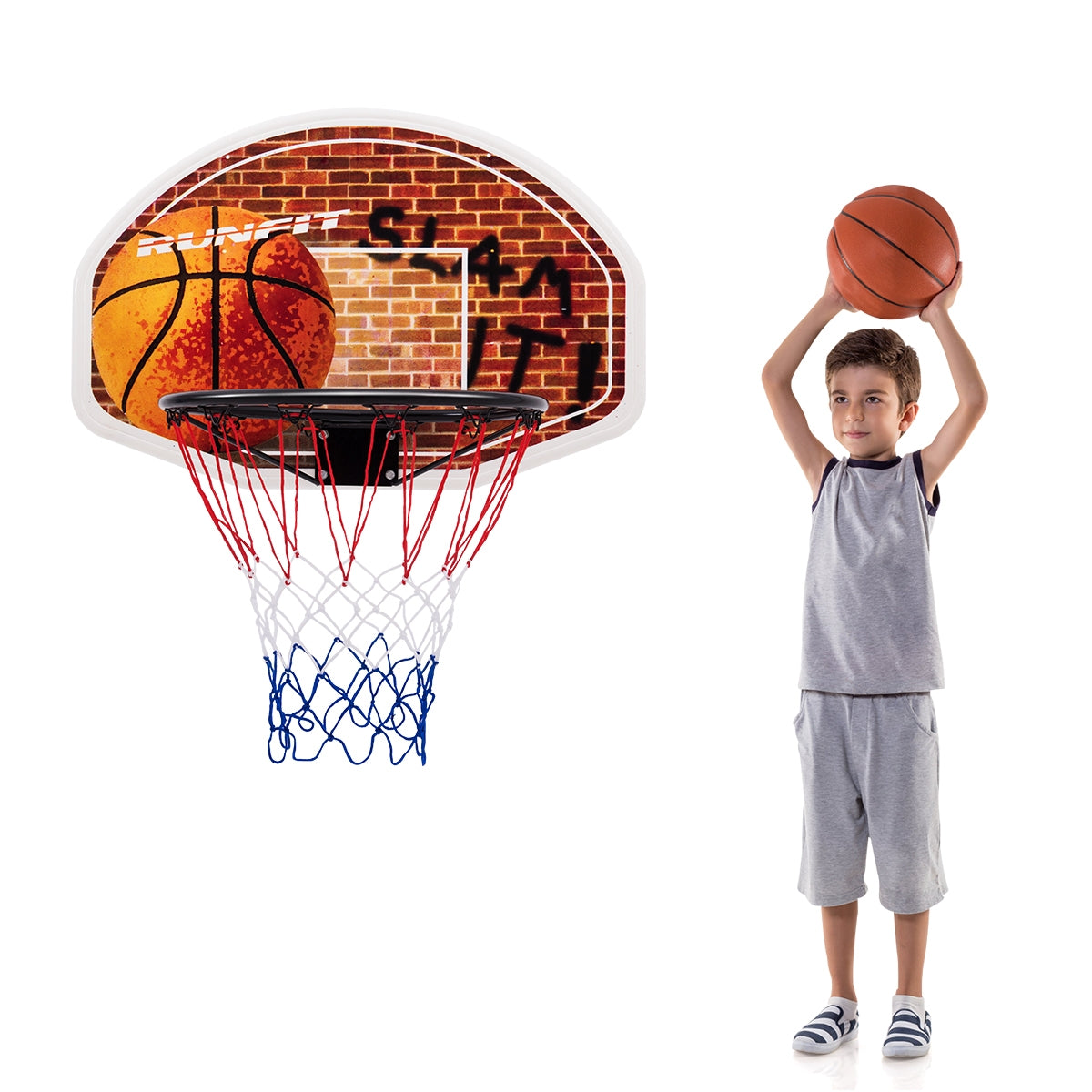 Wall Mounted Fan Backboard with Basketball Hoop and 2 Nets Kids Crystal
