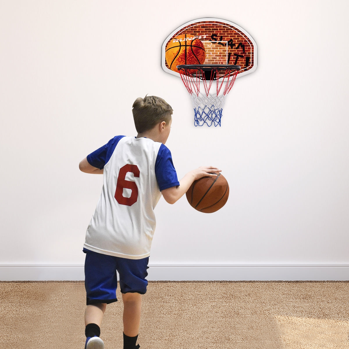 Wall Mounted Fan Backboard with Basketball Hoop and 2 Nets Kids Crystal
