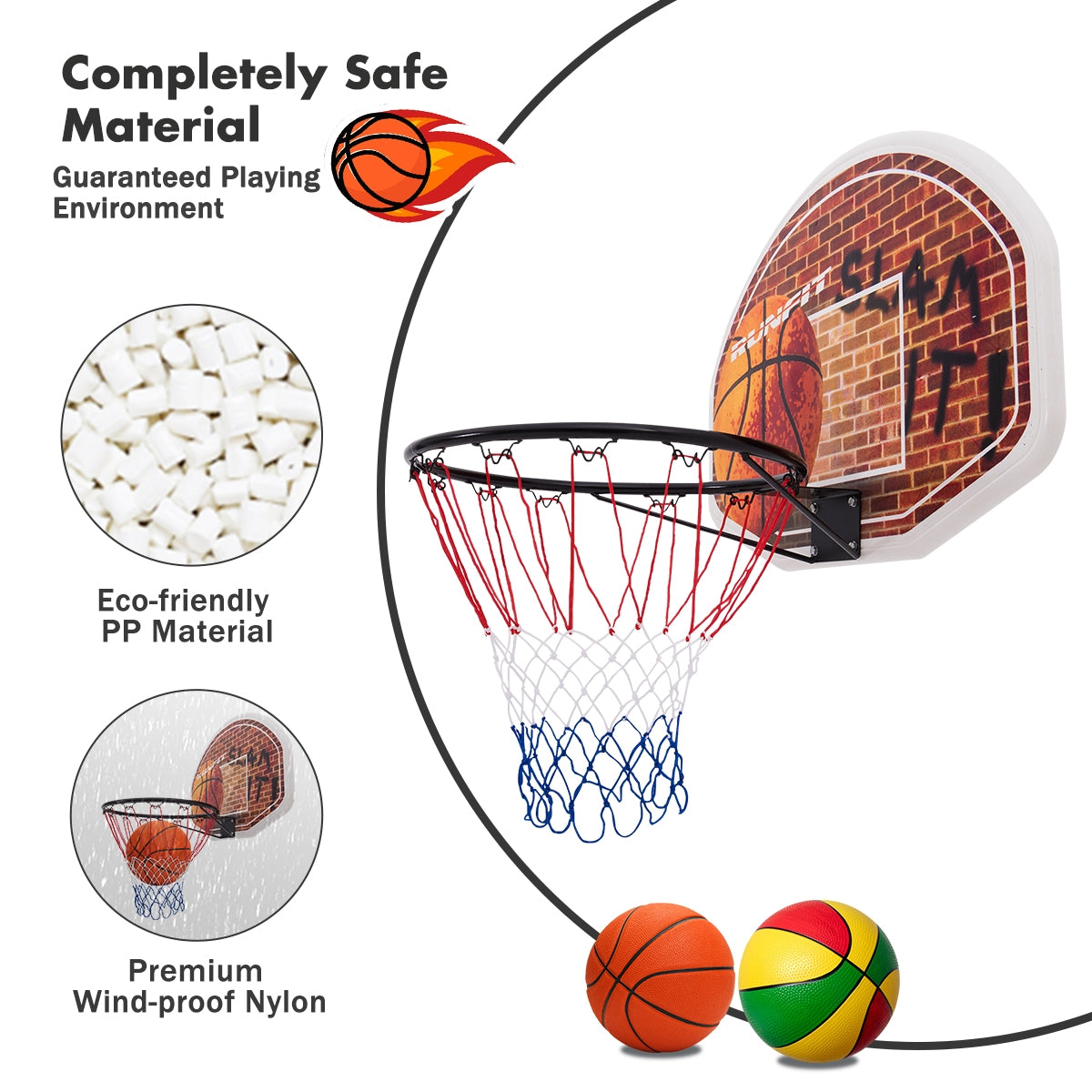 Wall Mounted Fan Backboard with Basketball Hoop and 2 Nets Kids Crystal