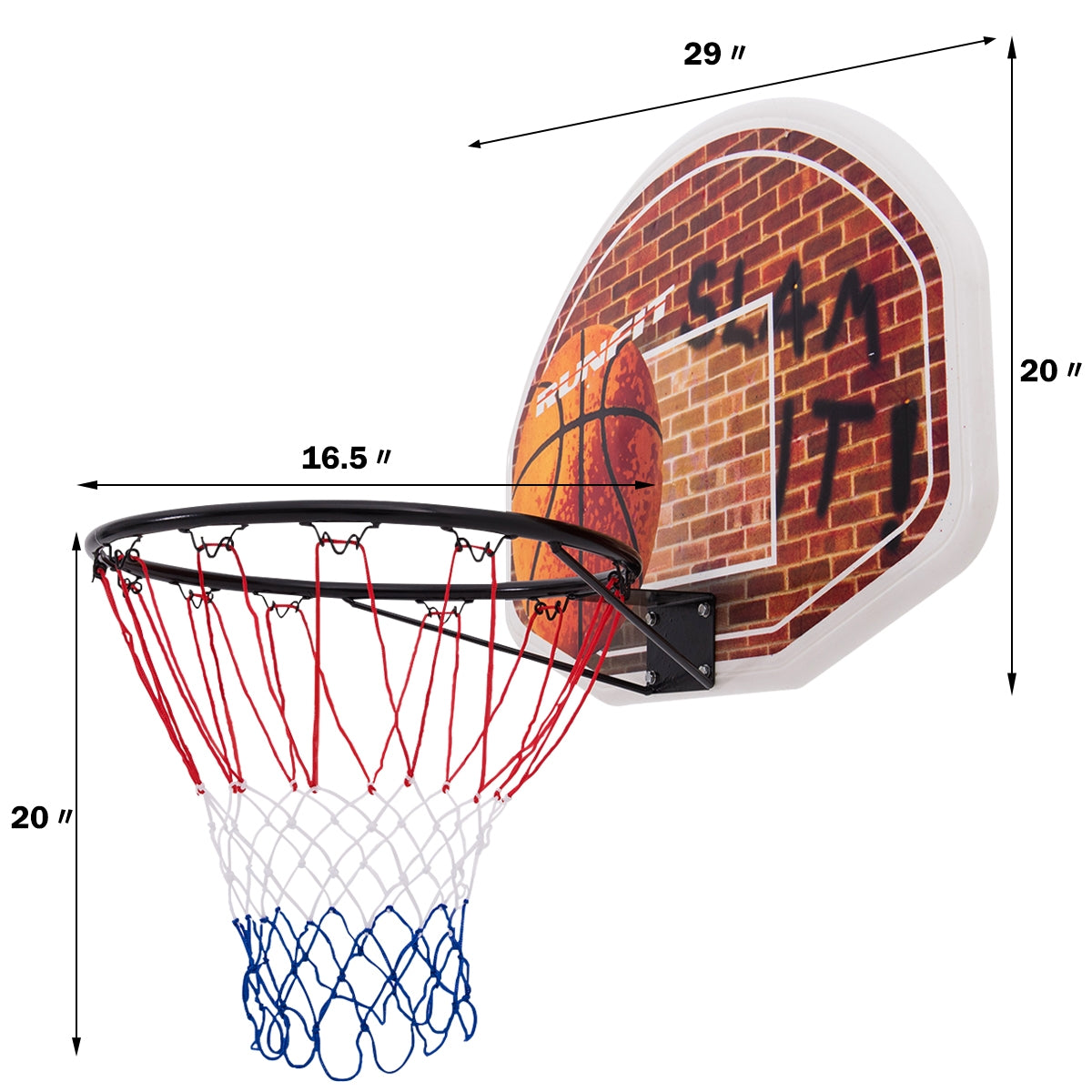 Wall Mounted Fan Backboard with Basketball Hoop and 2 Nets Kids Crystal