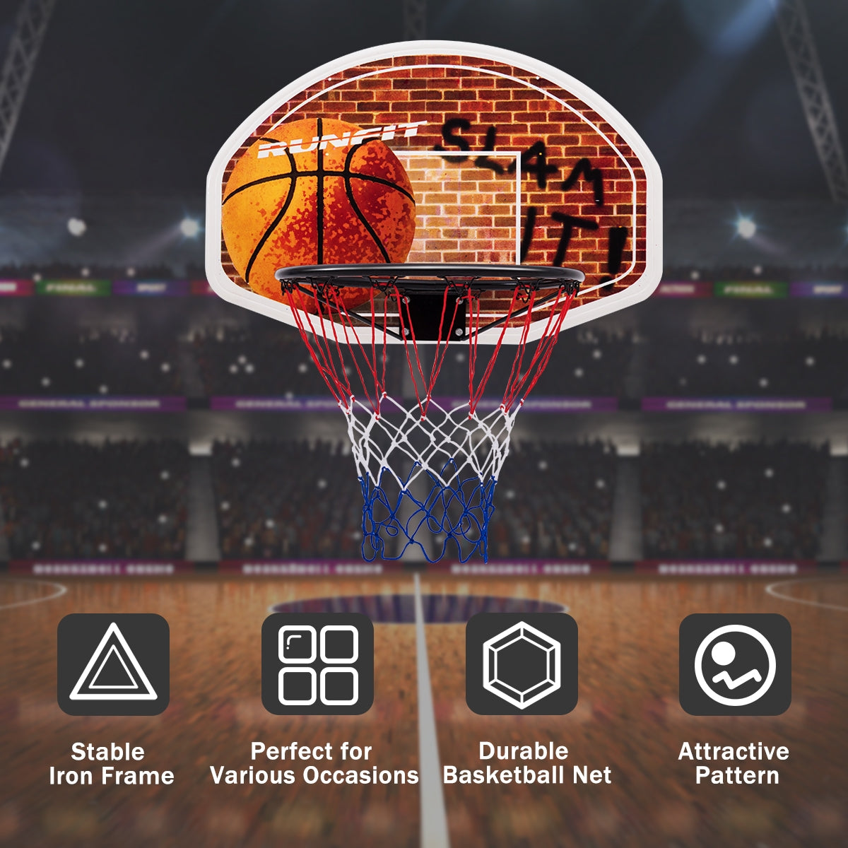 Wall Mounted Fan Backboard with Basketball Hoop and 2 Nets Kids Crystal
