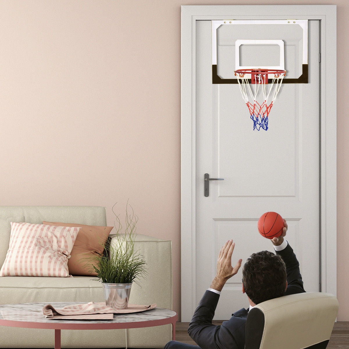 Over-The-Door Mini Basketball Hoop Includes Basketball and 2 Nets Kids Crystal