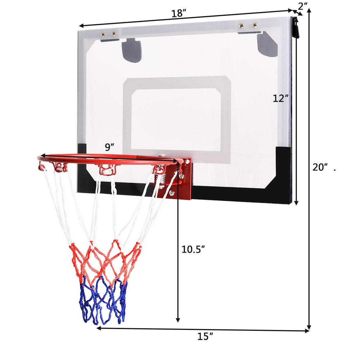 Over-The-Door Mini Basketball Hoop Includes Basketball and 2 Nets Kids Crystal