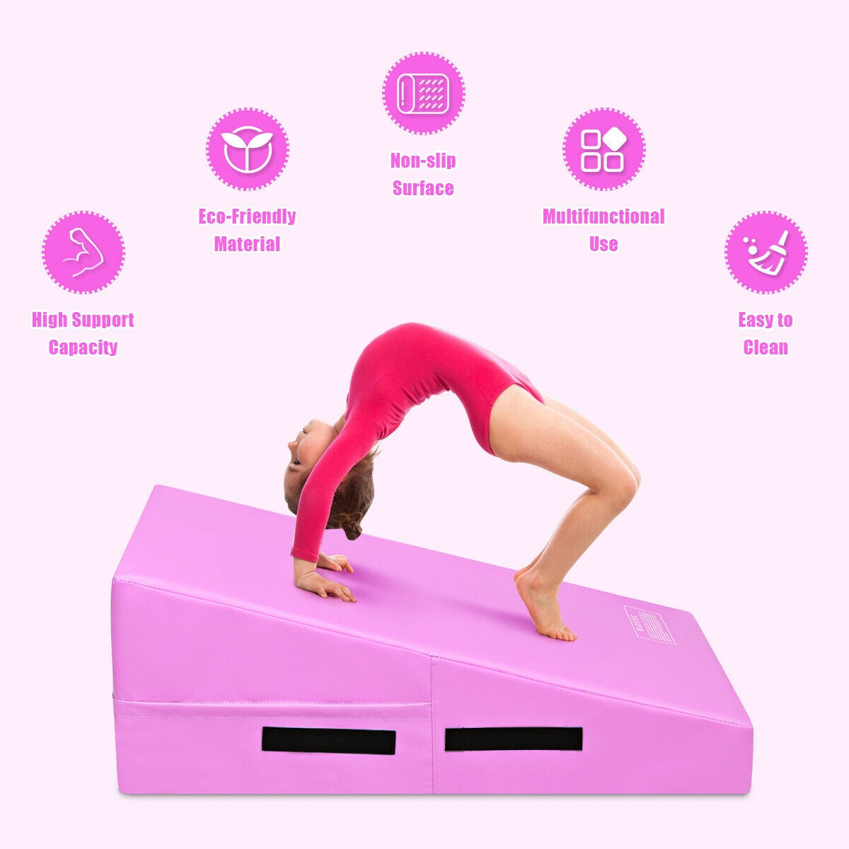 Incline Gymnastics Mat Wedge Ramp for Tumbling Exercise-Pink Kids Crystal