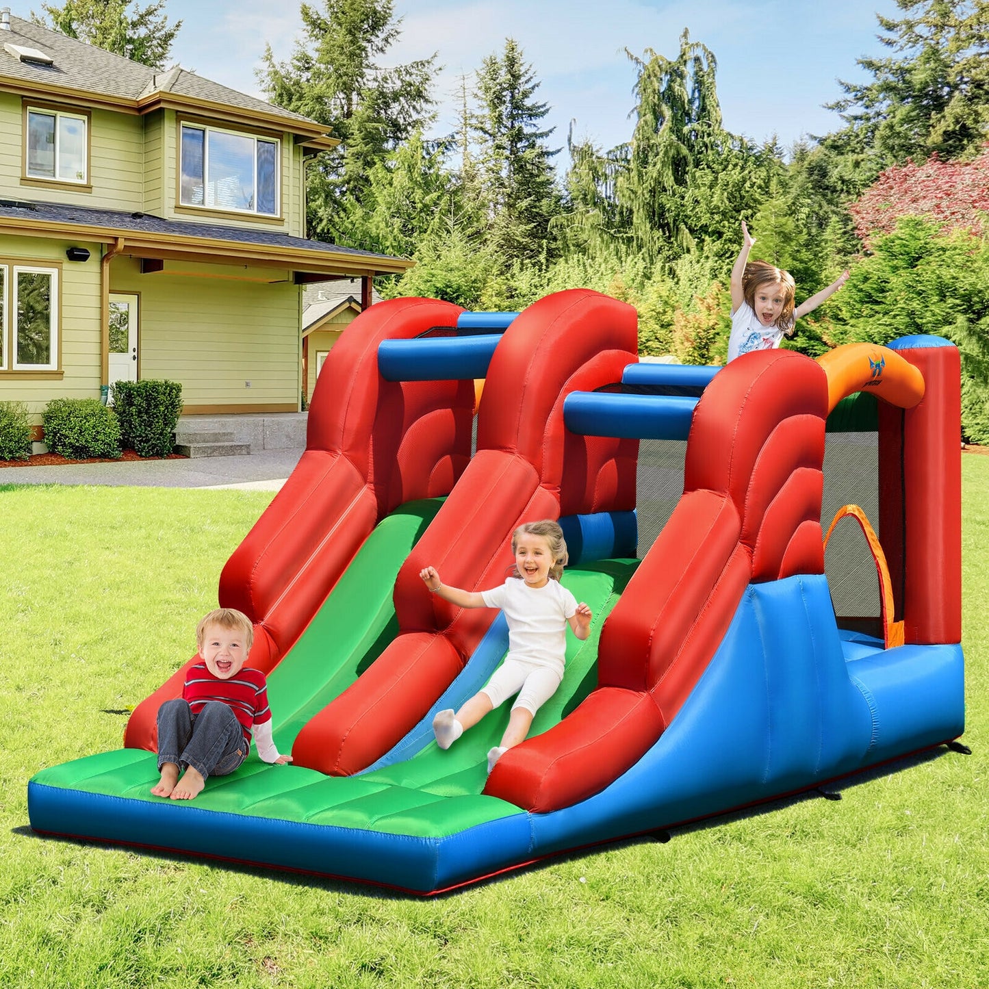 3-in-1 Dual Slides Jumping Castle Bouncer without Blower Kids Crystal