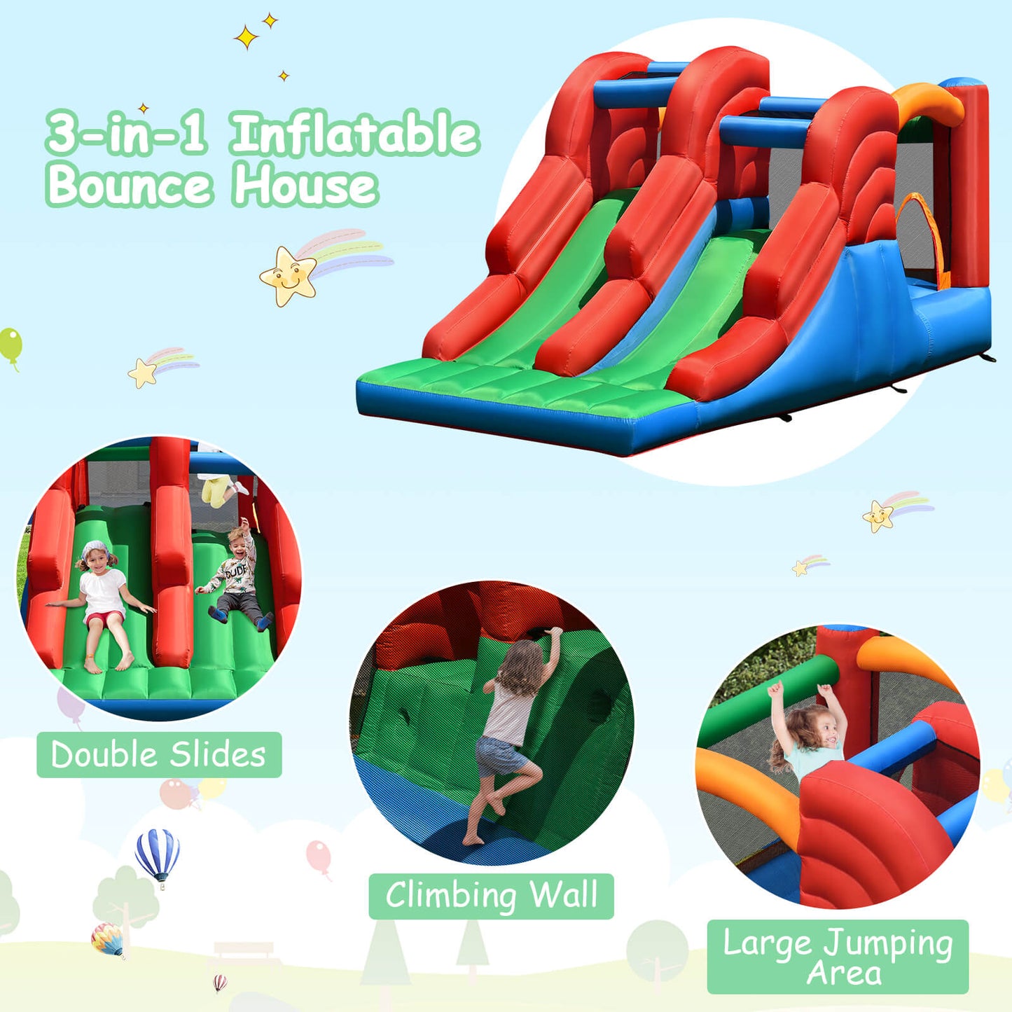 3-in-1 Dual Slides Jumping Castle Bouncer without Blower Kids Crystal